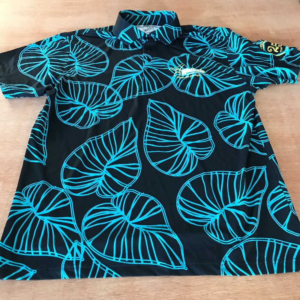 Five Birdies Polo Shirt Women L Blue Floral 25 Year Celebration Waikele School